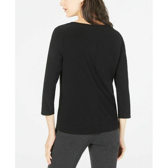 NY Collection Women's Petite Black Long Sleeve Side-Tie Top, Petite Small - Picture 2 of 3